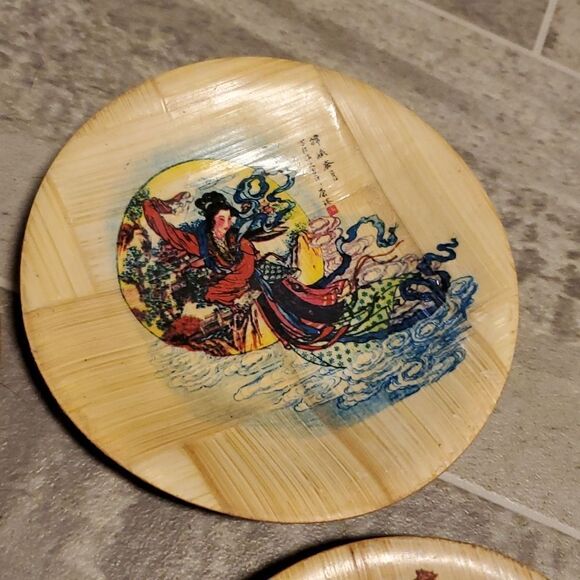 Vintage Bamboo Asian Set 6 Coasters - Picture 6 of 7
